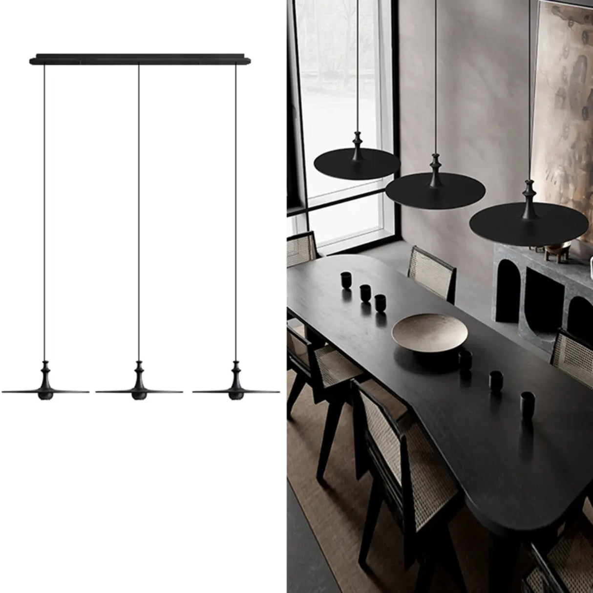 Minimalist Dining Room Black Disc UFO Pendant Light Image - 5