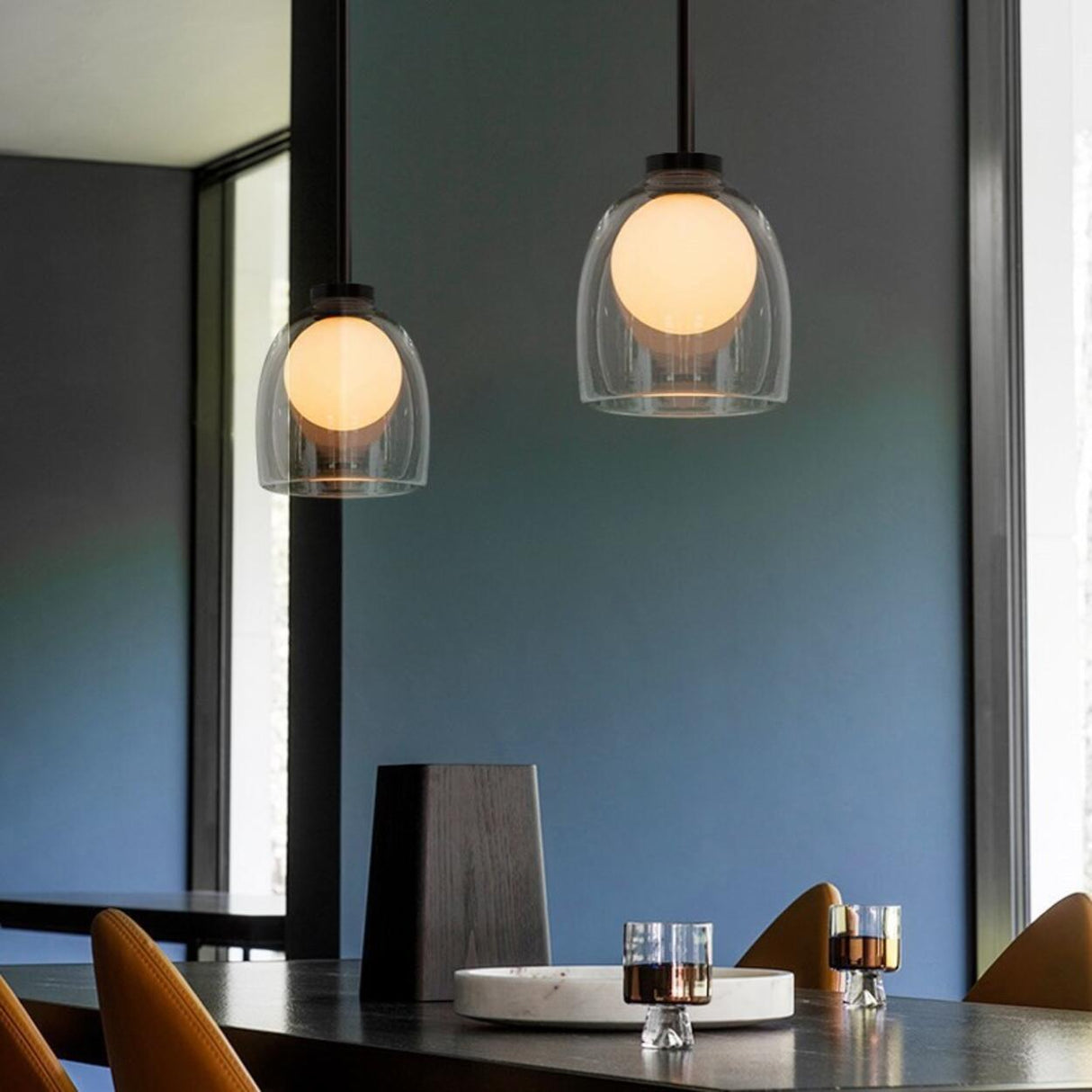 Minimalist Dining Room Clear Glass Bell Pendant Light Image - 1