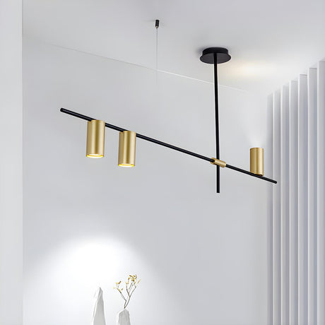 Minimalist Dining Room Gold Cylinder Linear Chandelier Image - 1