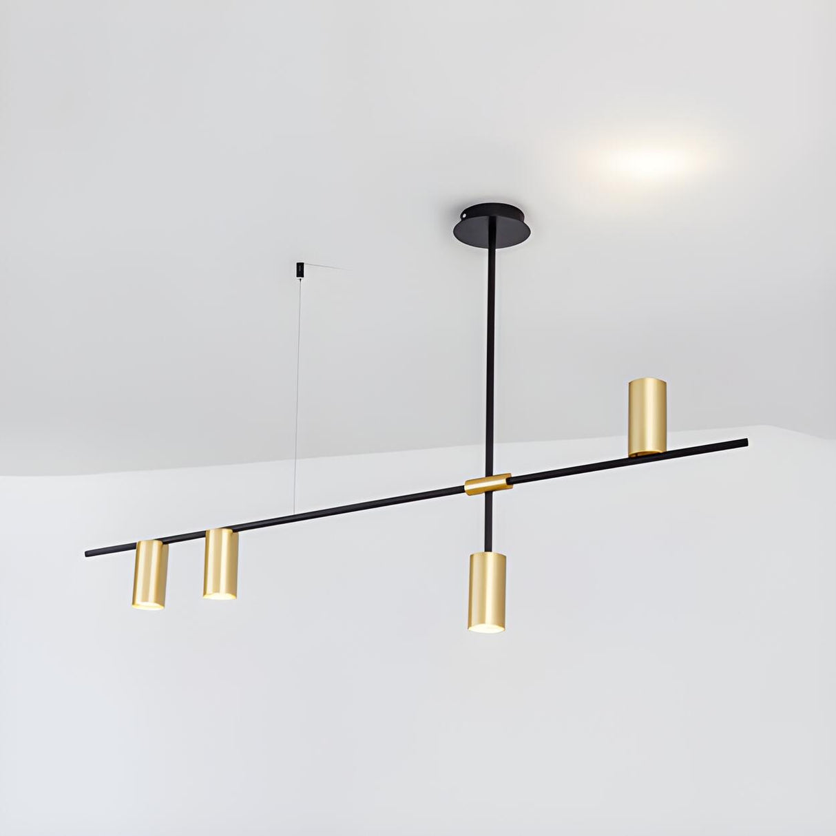 Minimalist Dining Room Gold Cylinder Linear Chandelier Image - 4