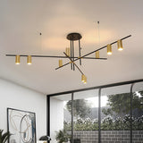 Minimalist Dining Room Gold Cylinder Linear Chandelier Image - 5