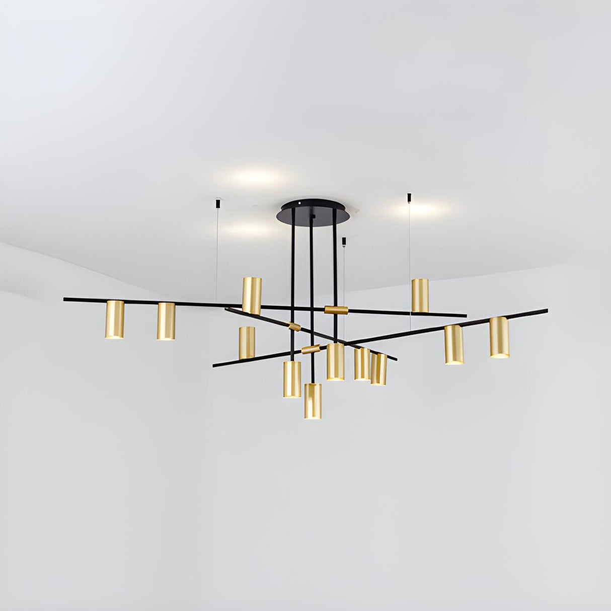 Minimalist Dining Room Gold Cylinder Linear Chandelier Image - 7