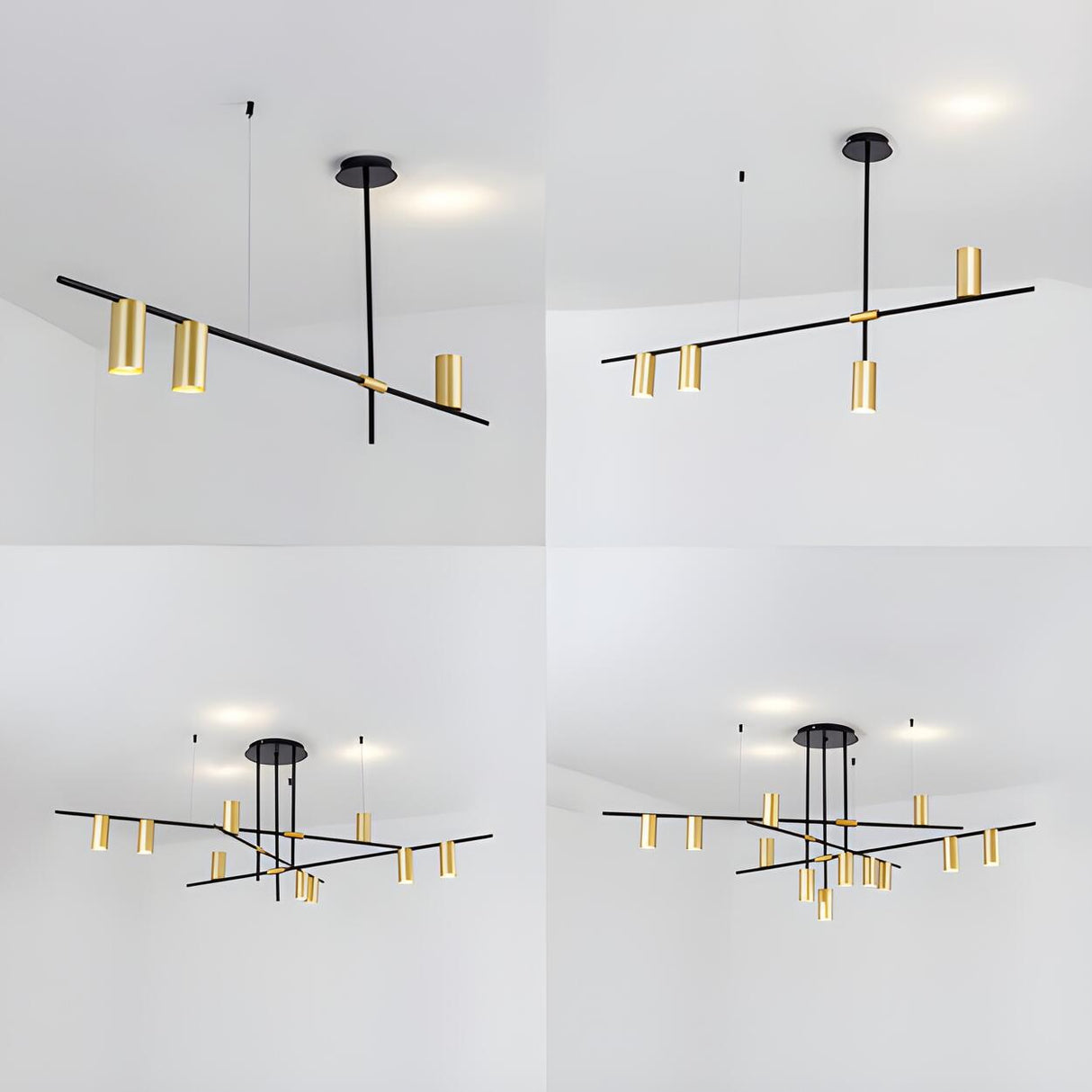 Minimalist Dining Room Gold Cylinder Linear Chandelier Image - 8