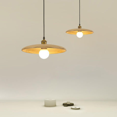 Minimalist Disc UFO Solid Wood Simple Pendant Light Image - 1