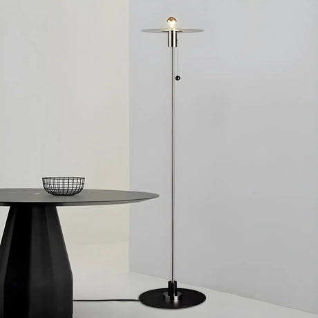 Minimalist Disk Shade Metal Floor Lamp with Pull Chain Image - 1