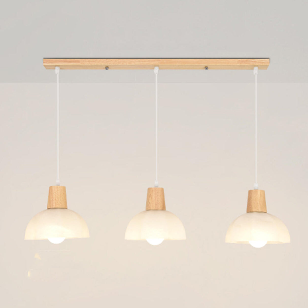 Minimalist Dome 3-Light Wood Island Pendant Light Image - 2