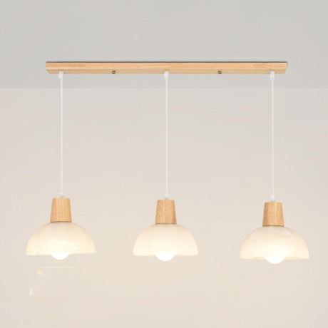 Minimalist Dome 3-Light Wood Island Pendant Light Image - 2