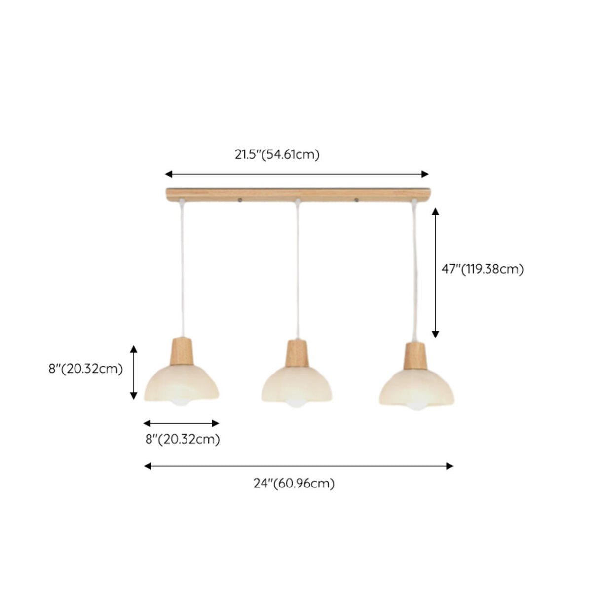 Minimalist Dome 3-Light Wood Island Pendant Light 