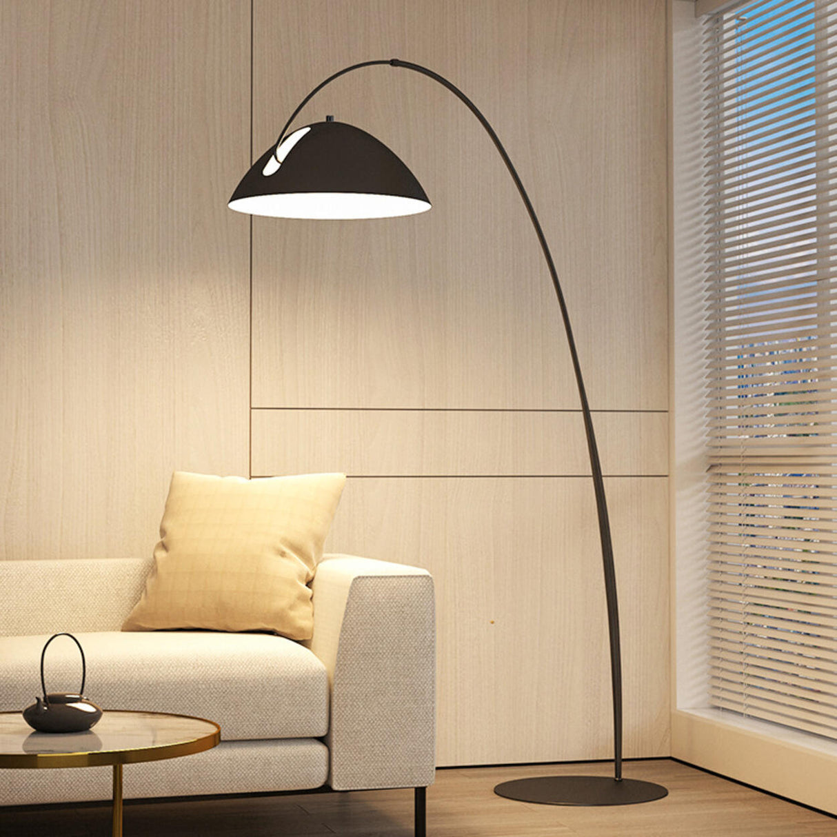 Minimalist Dome Black Arc Adjustable Floor Lamp Image - 2