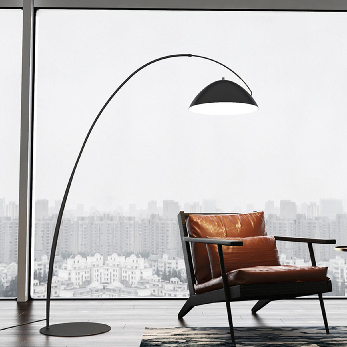 Minimalist Dome Black Arc Adjustable Floor Lamp Image - 4