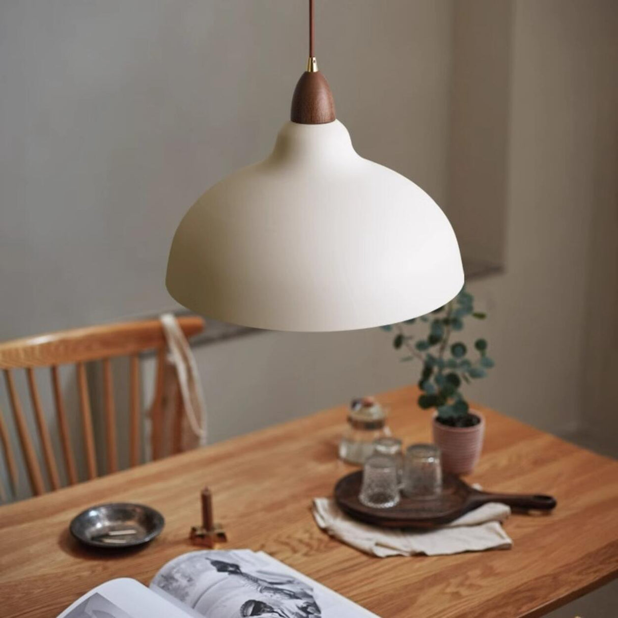 Minimalist Dome Iron White Pendant Light Dining Room Image - 3