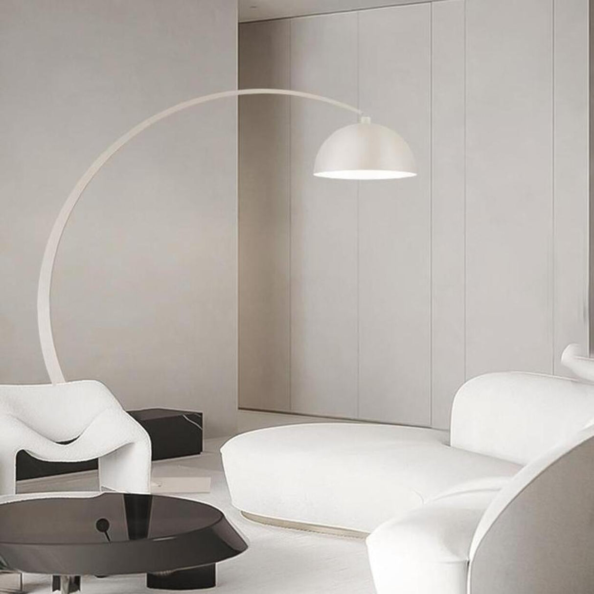 Minimalist Dome Shade White Arched Metal Floor Lamp Image - 1