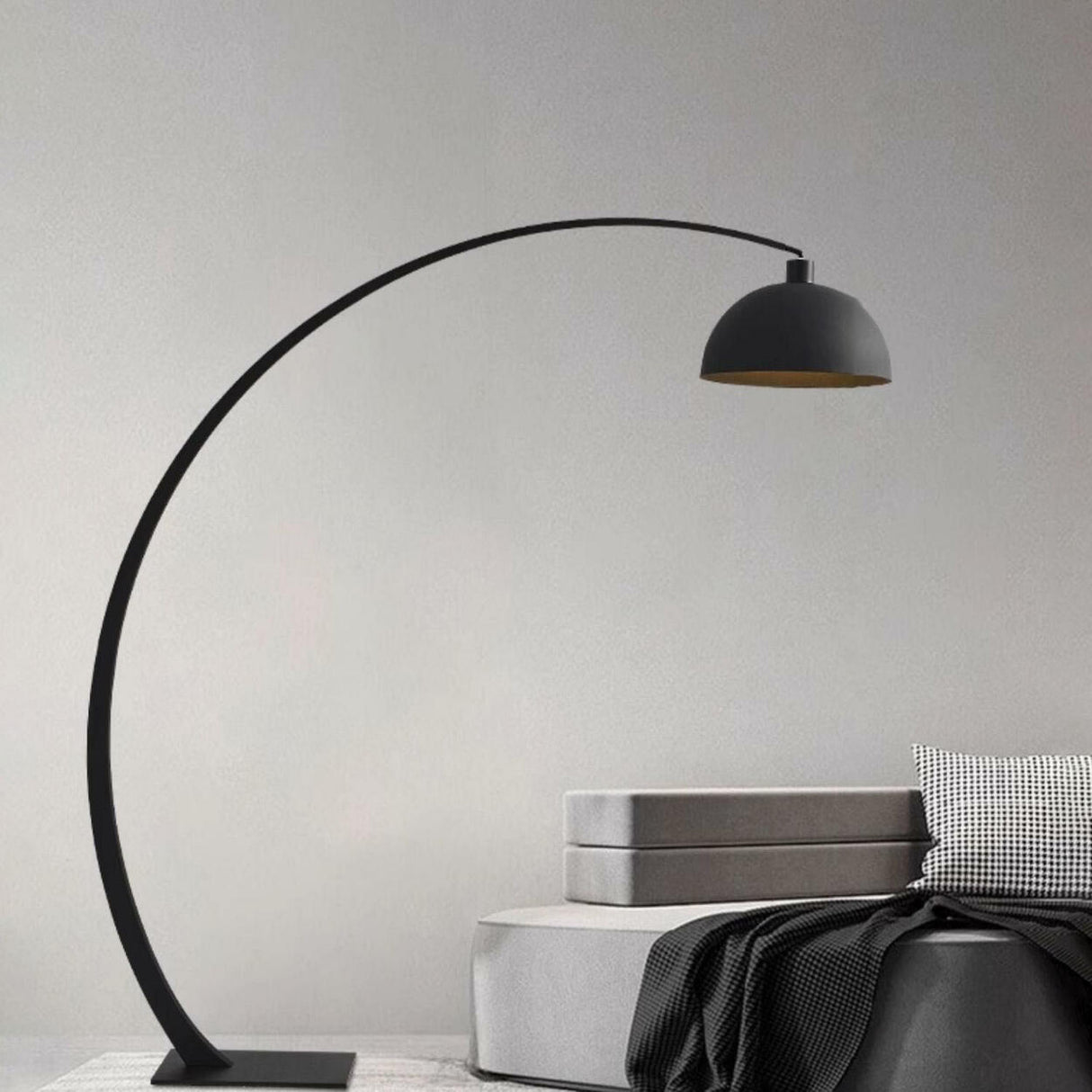 Minimalist Dome Shade White Arched Metal Floor Lamp Image - 14