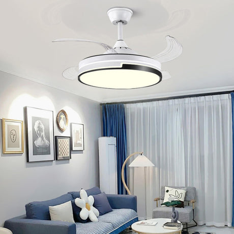 Minimalist Downrods Round Ceiling Fan with LED Light Image - 2