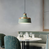 Minimalist Drum Matte Metal Dining Room Green Pendant Light Image - 1