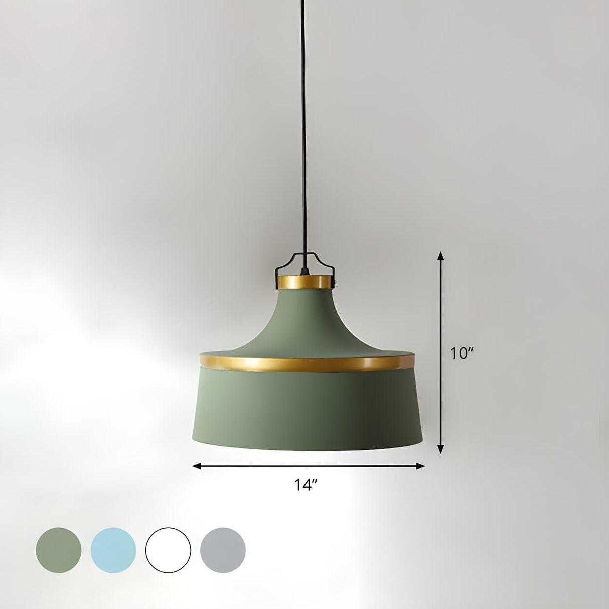 Minimalist Drum Matte Metal Dining Room Green Pendant Light 