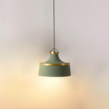 Minimalist Drum Matte Metal Dining Room Green Pendant Light Image - 3