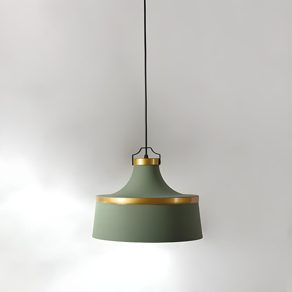 Minimalist Drum Matte Metal Dining Room Green Pendant Light Image - 4