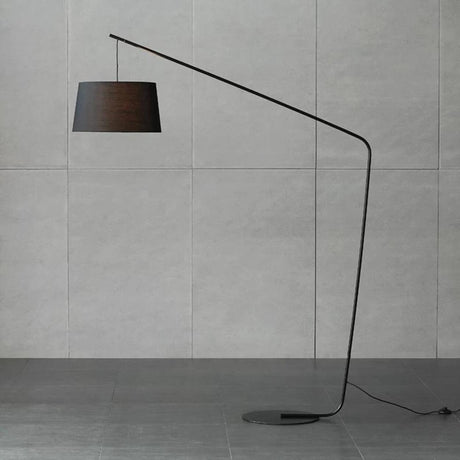 Minimalist Drum Shade and Black Arc Metal Floor Lamp Image - 1