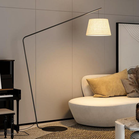 Minimalist Drum Shade and Black Arc Metal Floor Lamp Image - 2