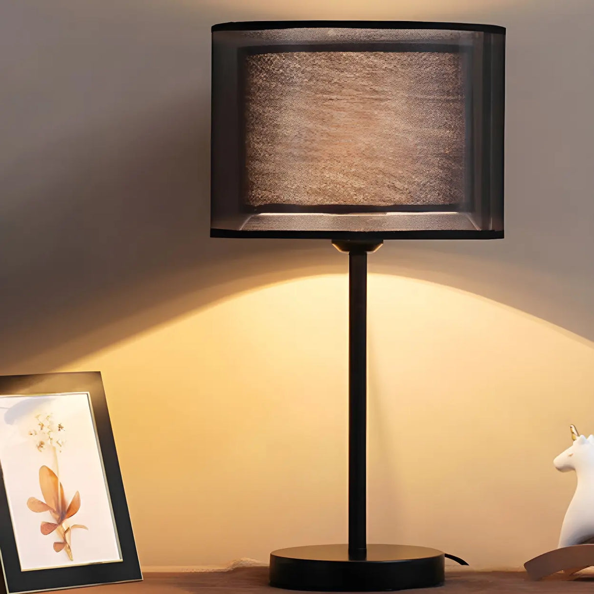 Minimalist Drum Shade Fabric Table Lamp for Living Room Image - 4