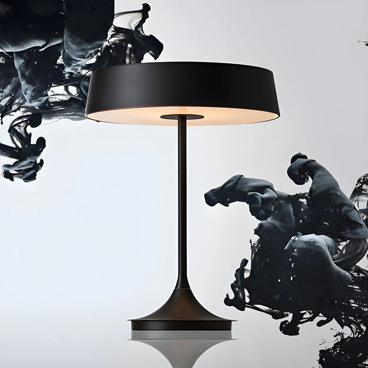 Minimalist Drum Shaped Metal LED Bedroom Table Lamp Image - 7