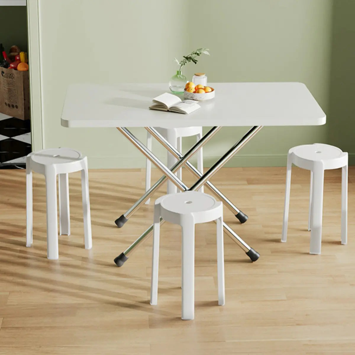 Minimalist Extendable Rectangle Folding Dining Table White Image - 1