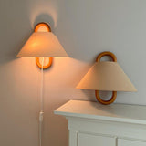 Minimalist Fabric Cone Shade Wooden Frame Wall Sconce Image - 1