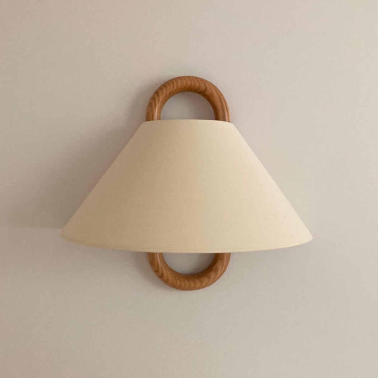 Minimalist Fabric Cone Shade Wooden Frame Wall Sconce Image - 11