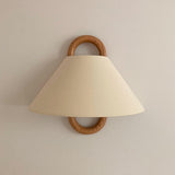 Minimalist Fabric Cone Shade Wooden Frame Wall Sconce Image - 11