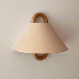 Minimalist Fabric Cone Shade Wooden Frame Wall Sconce Image - 12