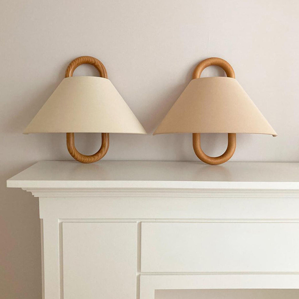 Minimalist Fabric Cone Shade Wooden Frame Wall Sconce Image - 19