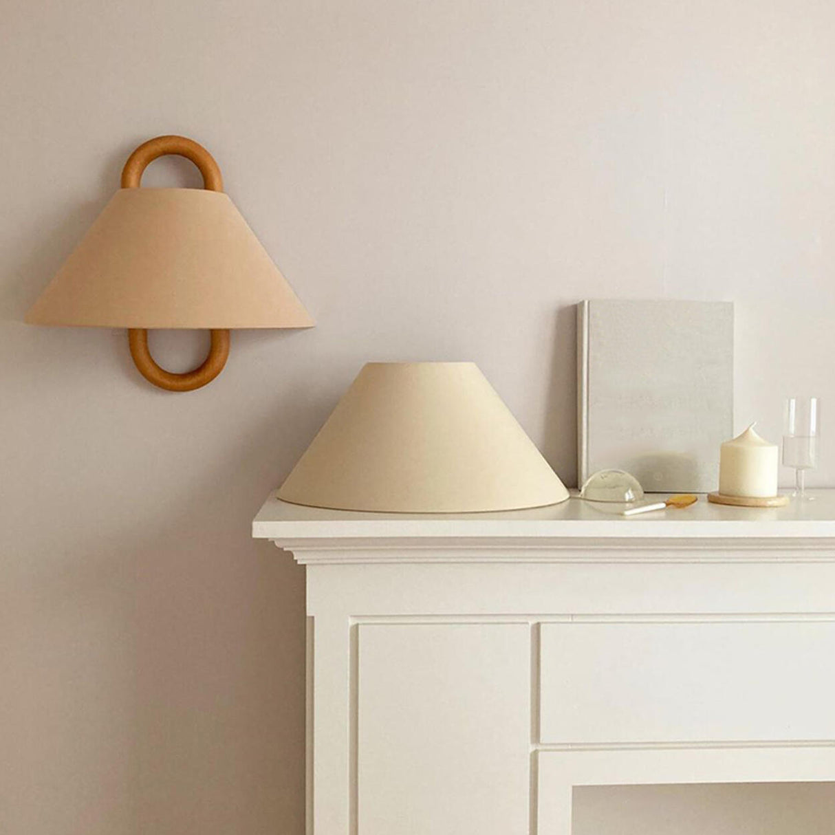 Minimalist Fabric Cone Shade Wooden Frame Wall Sconce Image - 20