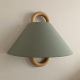 Minimalist Fabric Cone Shade Wooden Frame Wall Sconce Image - 3