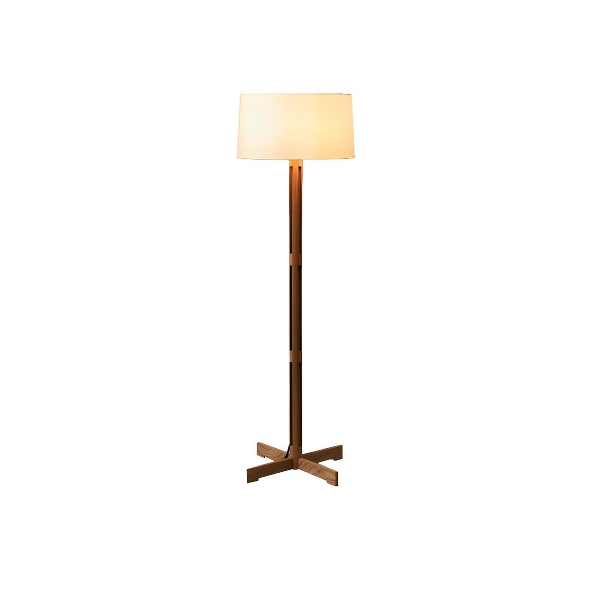 Minimalist Fabric Cylinder Shade Wooden Floor Lamp Image - 5