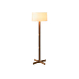 Minimalist Fabric Cylinder Shade Wooden Floor Lamp Image - 5