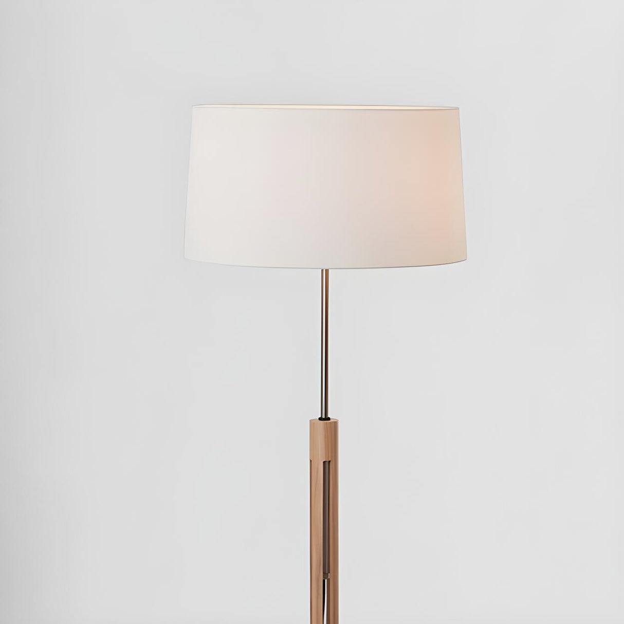 Minimalist Fabric Cylinder Shade Wooden Floor Lamp Image - 7