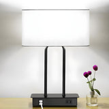 Minimalist Fabric Drum Shade Chic Black Base Table Lamp Image - 4