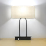 Minimalist Fabric Drum Shade Chic Black Base Table Lamp Image - 8