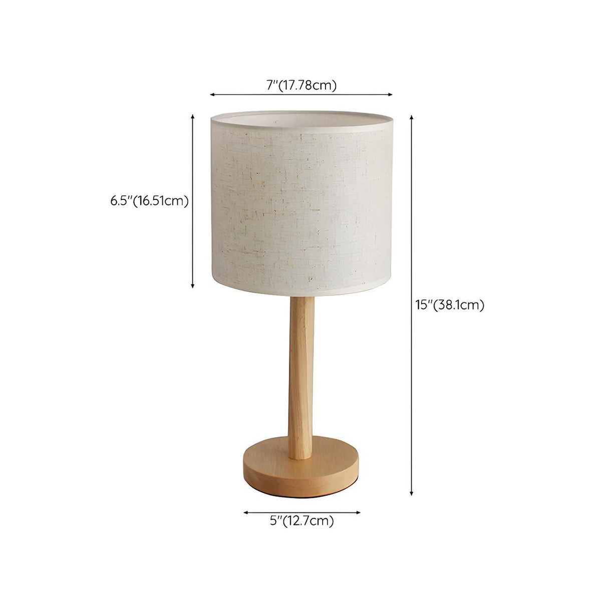 Minimalist Fabric Shade Wood Base Cylinder Table Lamp 