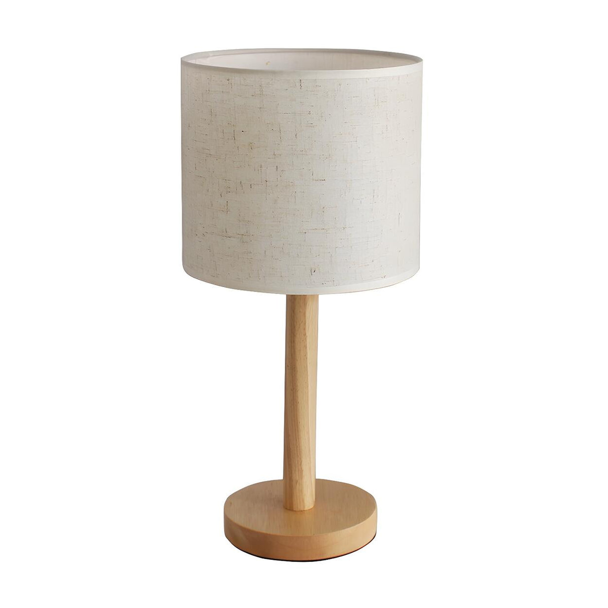 Minimalist Fabric Shade Wood Base Cylinder Table Lamp Image - 5