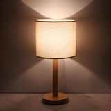 Minimalist Fabric Shade Wood Base Cylinder Table Lamp Image - 7