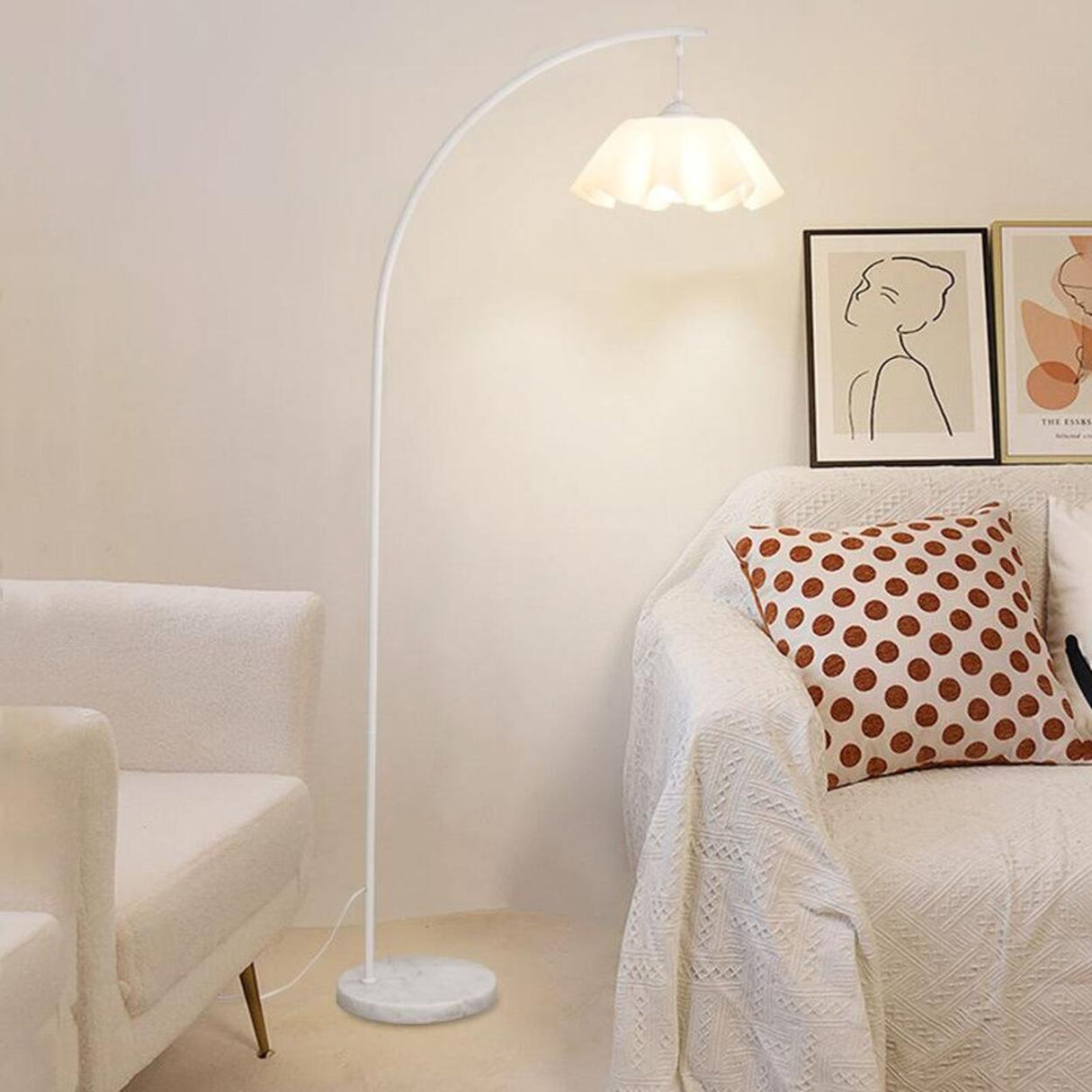 Minimalist Flower-Shaped White Arched Floor Lamp Image - 3