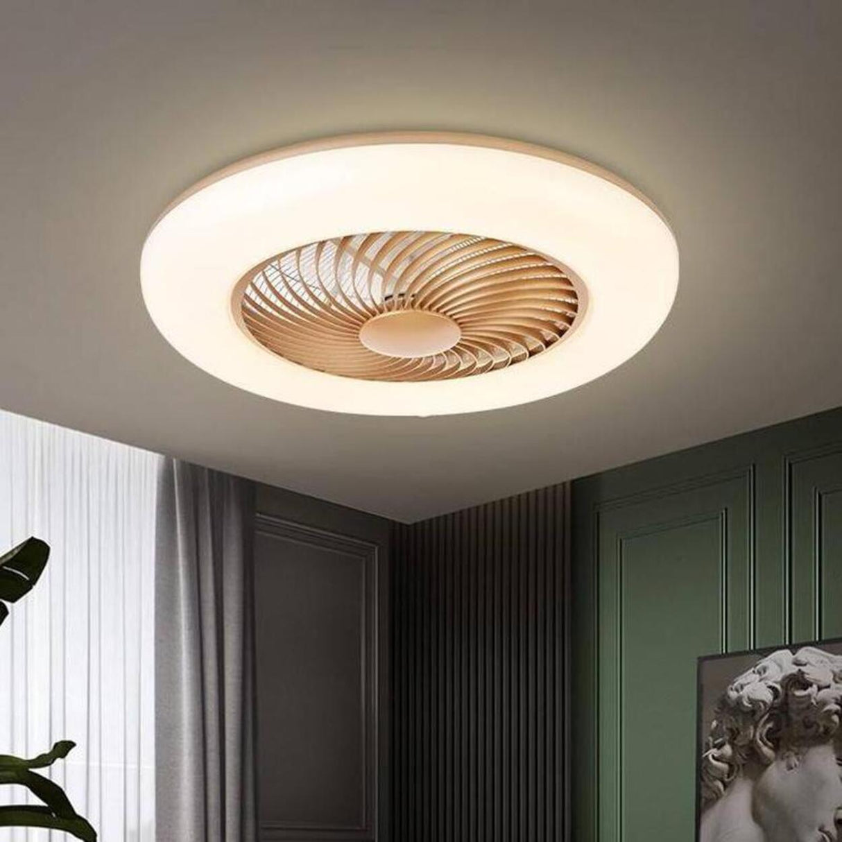 Minimalist Flush Round Bladeless Ceiling Fan with Light Image - 1