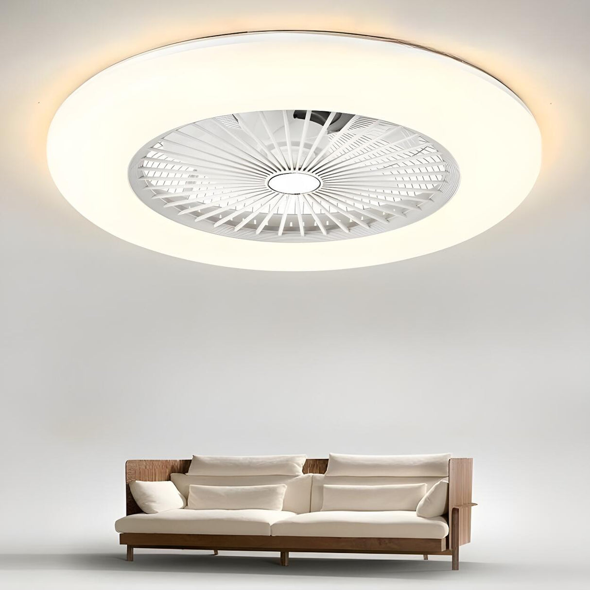 Minimalist Flush Round Bladeless Ceiling Fan with Light Image - 6