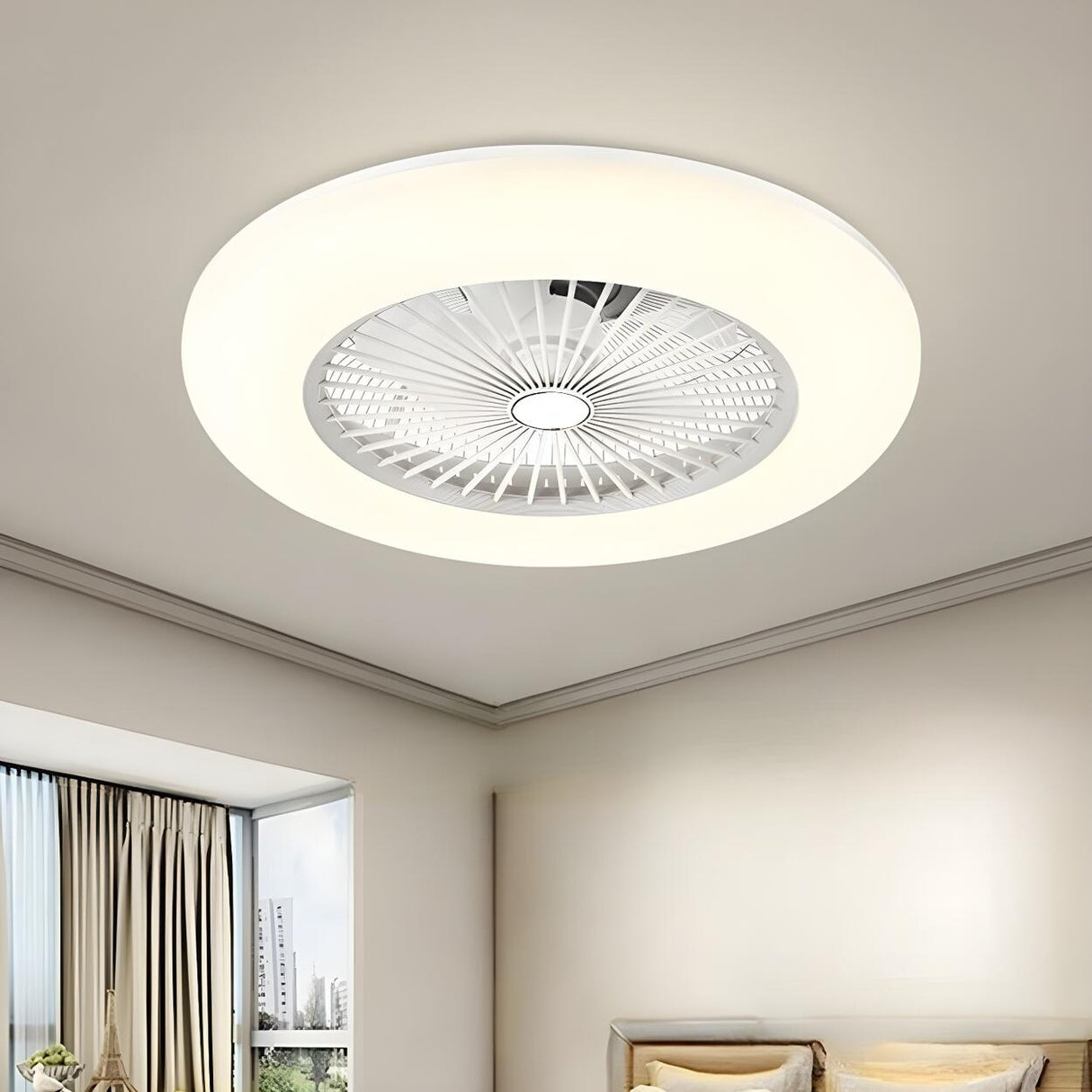 Minimalist Flush Round Bladeless Ceiling Fan with Light Image - 8