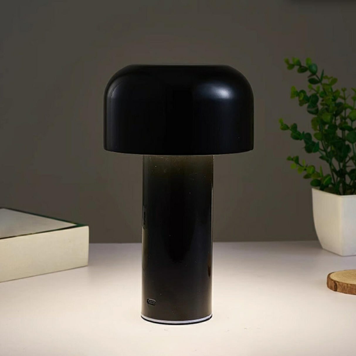 Minimalist Geometric Black LED Bedside Table Lamp Image - 14