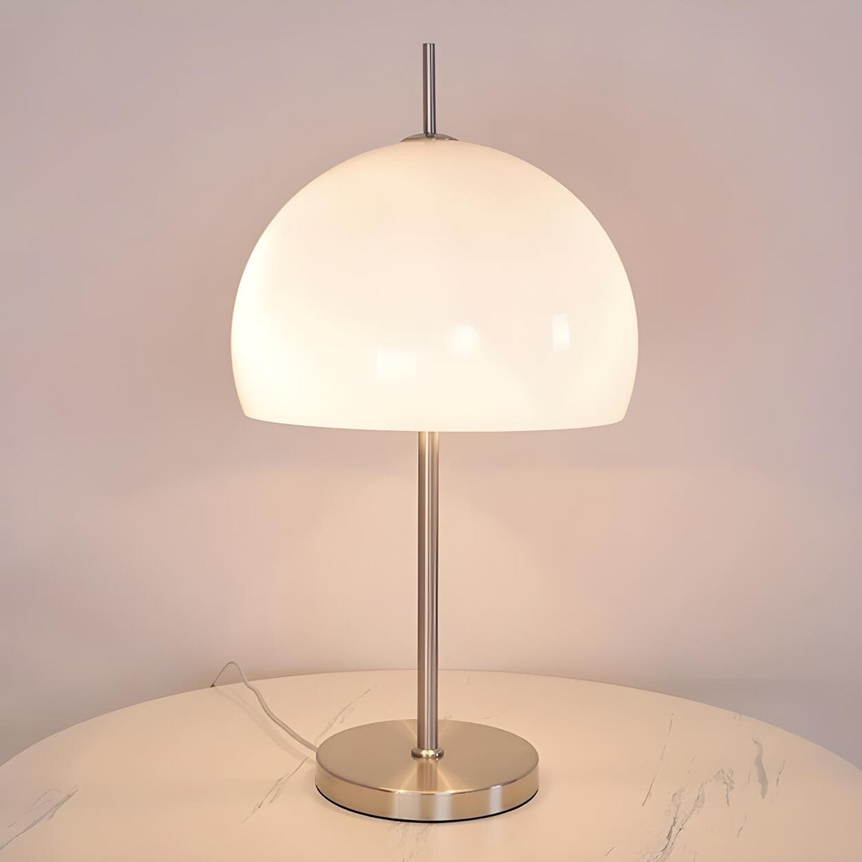 Minimalist Glass Dome Shade Nickel Bedside Table Lamp Image - 2