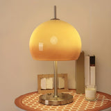 Minimalist Glass Dome Shade Nickel Bedside Table Lamp Image - 3