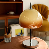 Minimalist Glass Dome Shade Nickel Bedside Table Lamp Image - 4